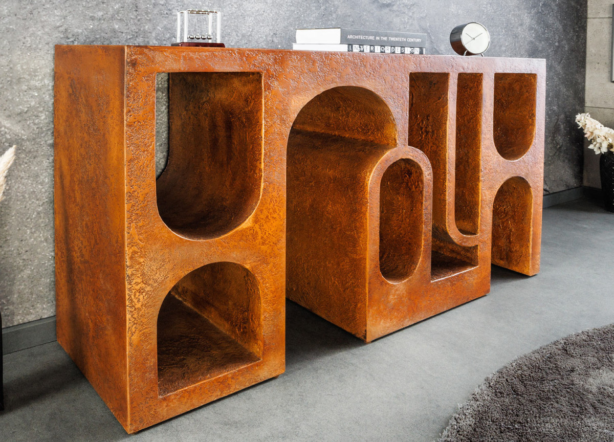 Console art contemporain originale cuivré