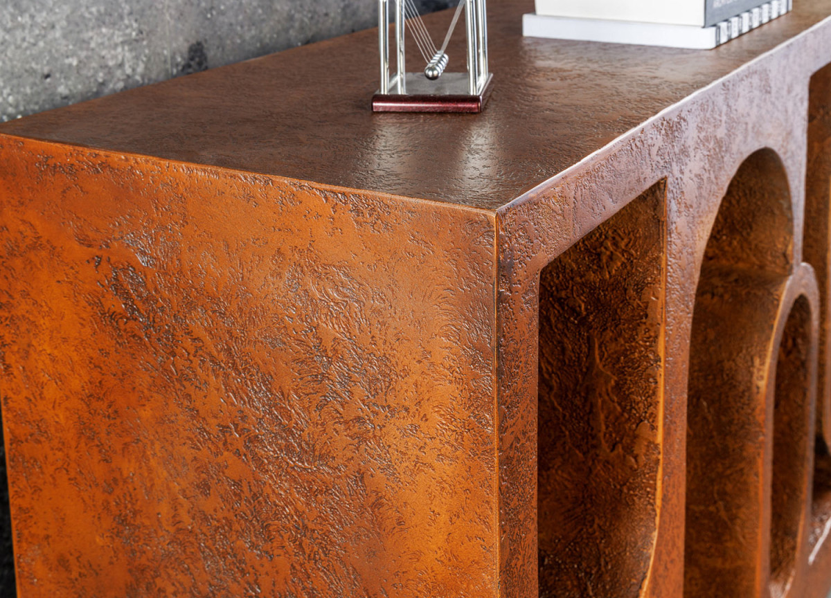 Console art contemporain originale cuivré