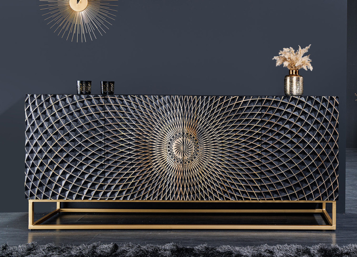 Buffet illusion en manguier sculpté 4 portes