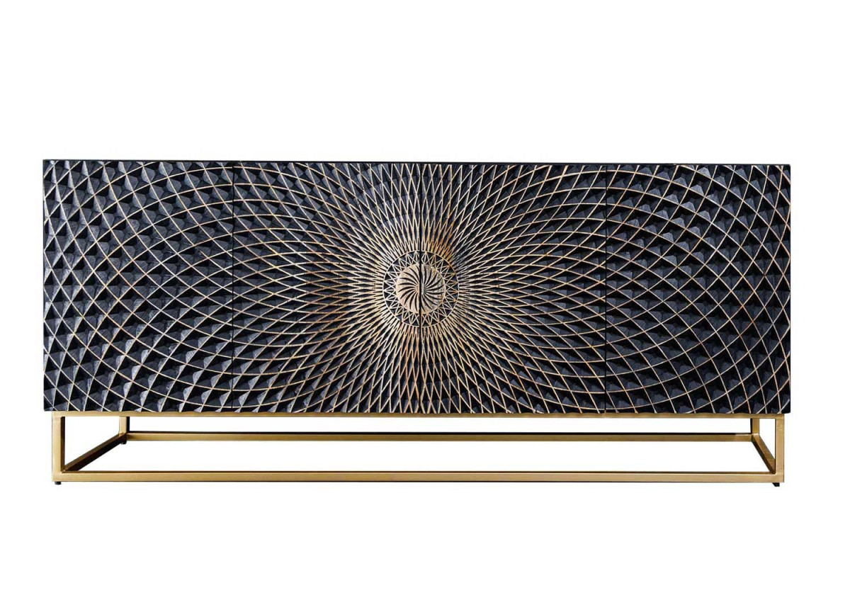 Buffet illusion en manguier sculpté teinté noir