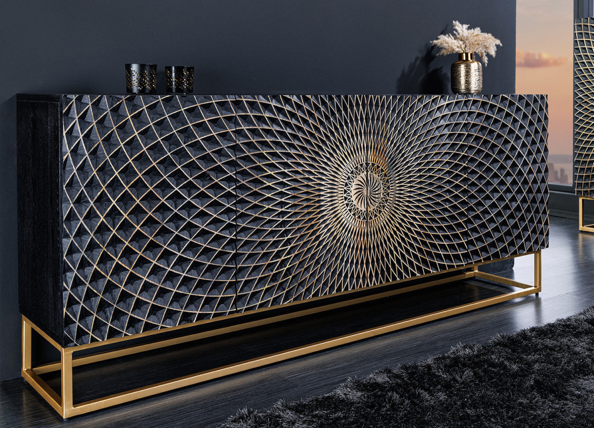 Buffet illusion en manguier sculpté