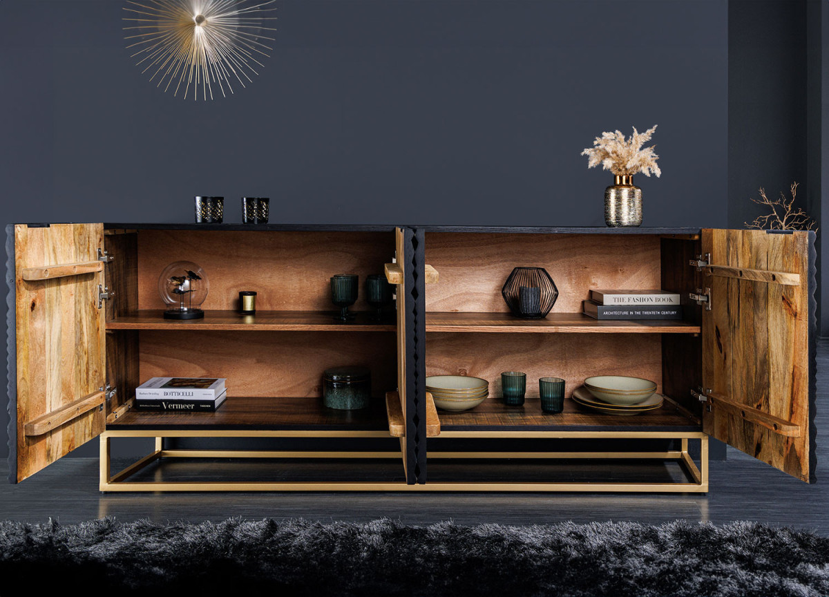 Buffet illusion en manguier sculpté avec 4 compartiments