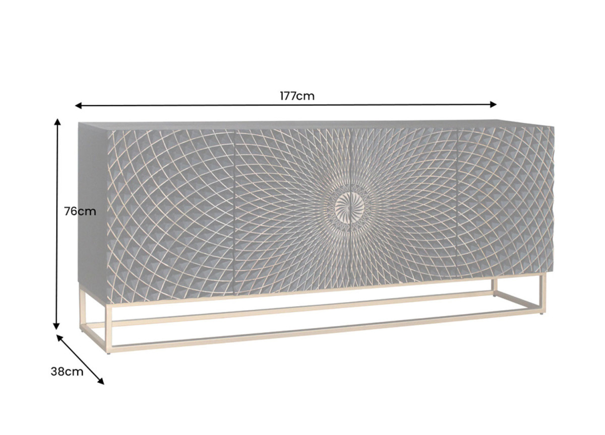 Buffet 4 Portes Motif Mandala en Bois Massif