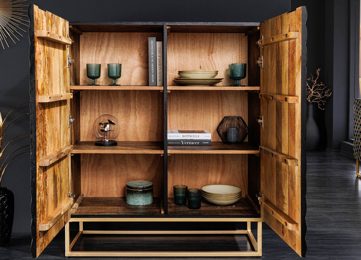 Bahut en bois sculpté teinté noir avec 6 compartiments
