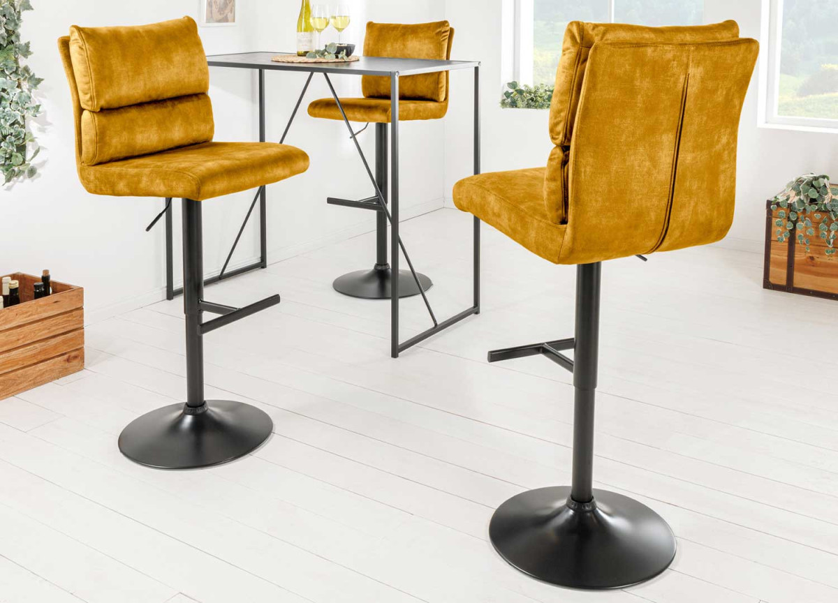Tabouret de bar réglable velours jaune moutarde
