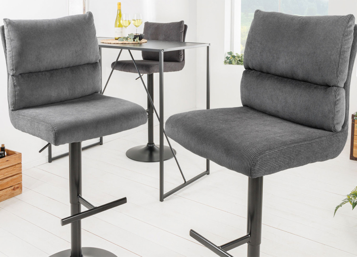 Lot de 2 tabourets de bar en velours côtelé gris