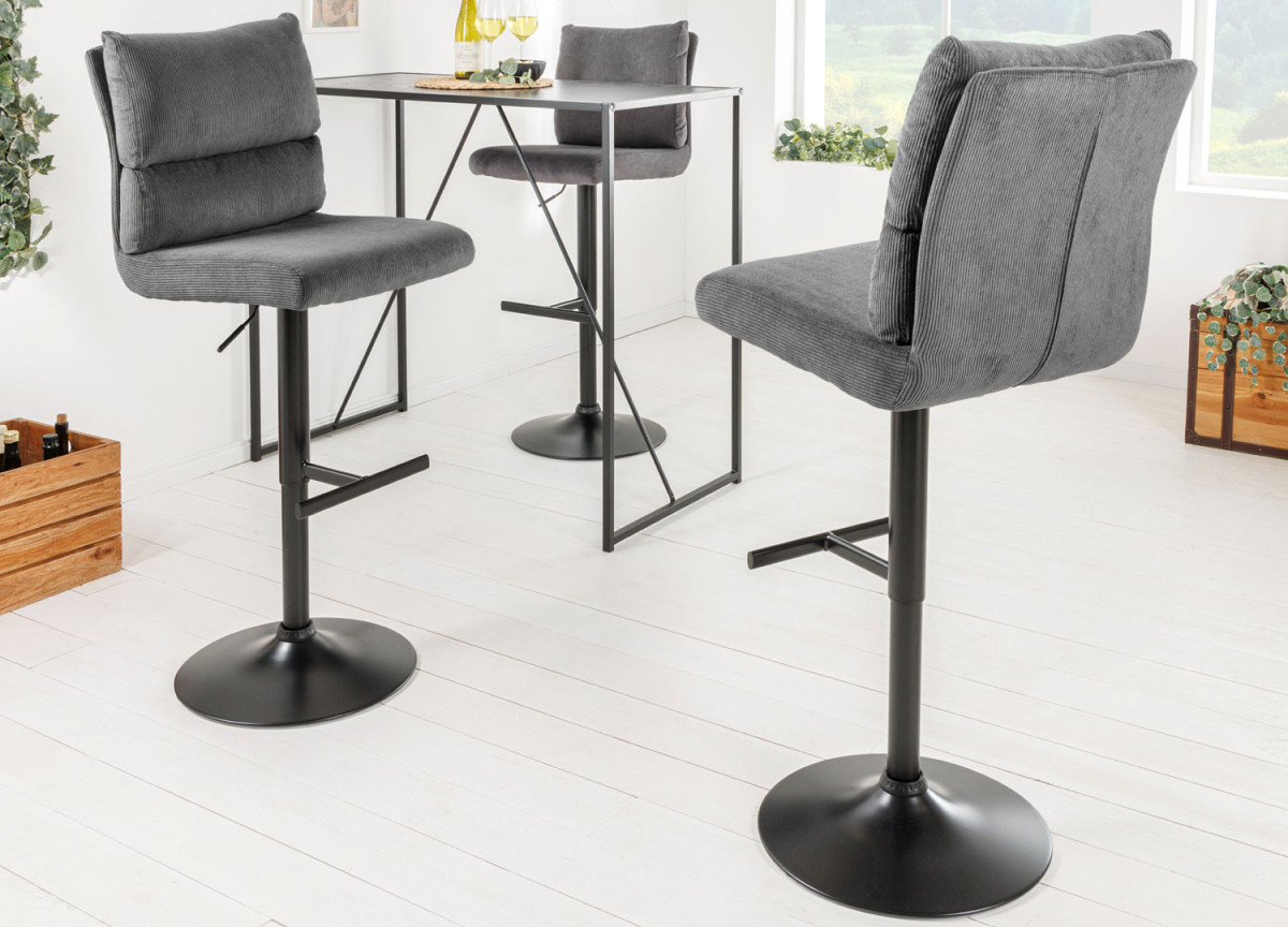 Lot de 2 tabourets de bar en velours côtelé gris