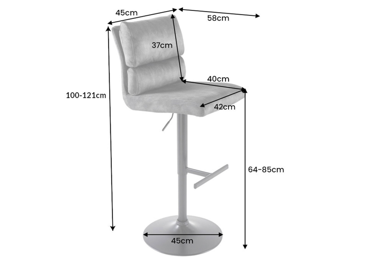 Lot de 2 tabourets de bar en velours côtelé gris