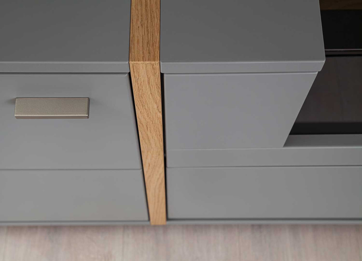 Buffet Moderne Gris Mat et Déco en Bois