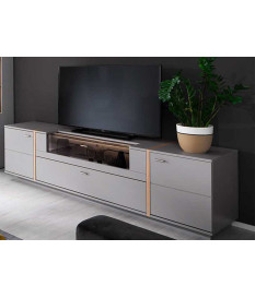 Meuble TV design laqué gris mat et chêne