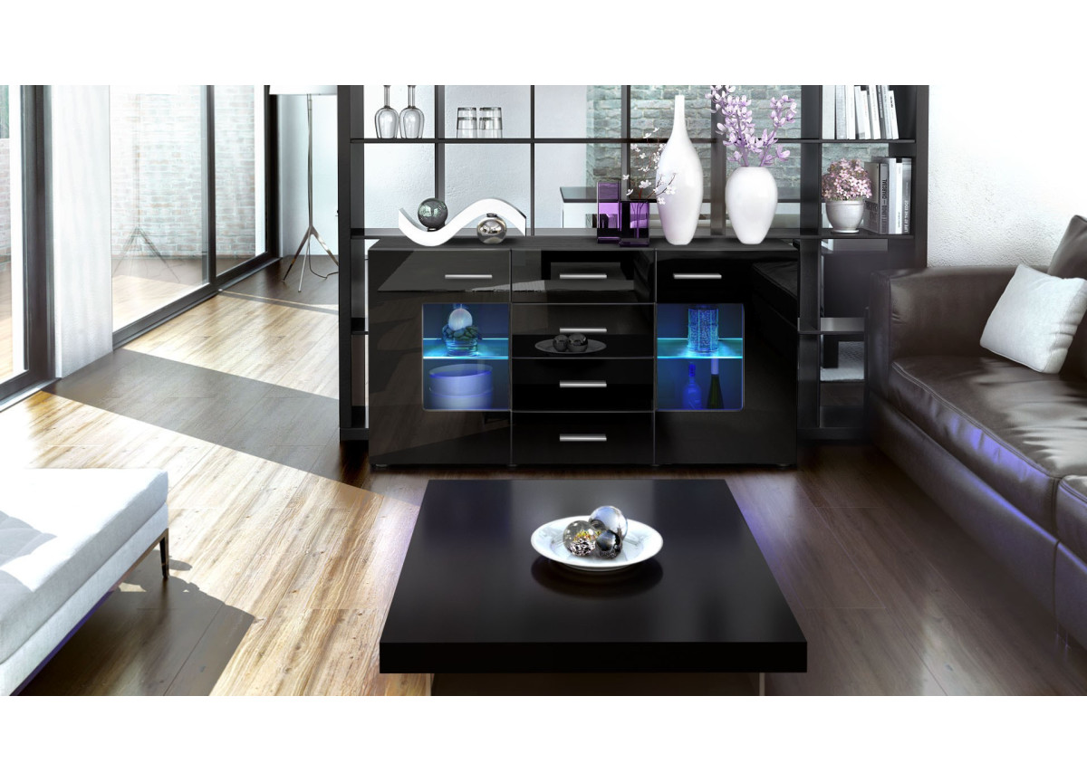 Buffet Design Noir Portes en Verre