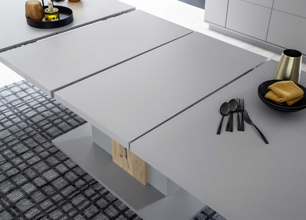 Table design 180-280 cm laqué gris mat & bois