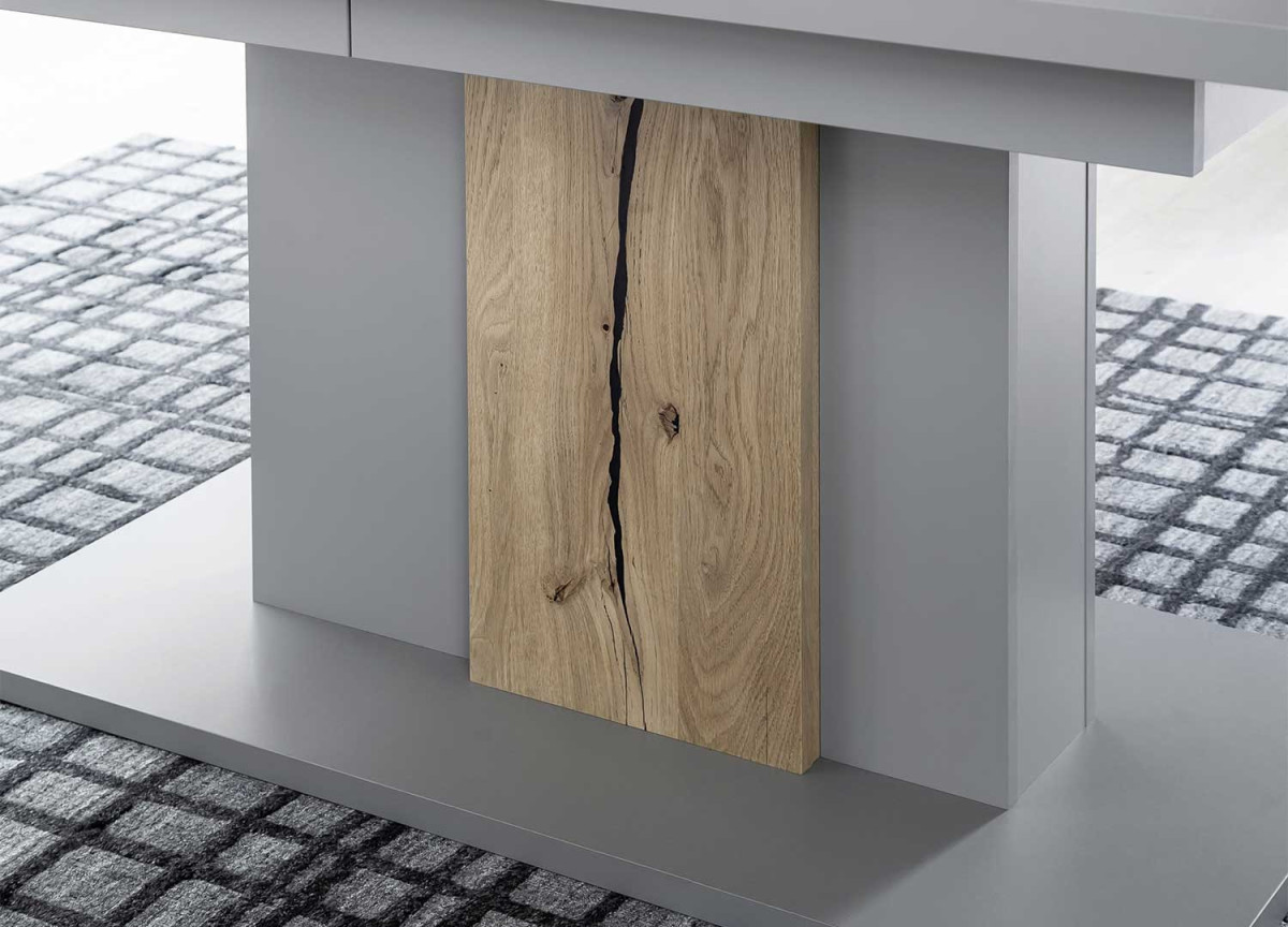 Table design 180-280 cm laqué gris mat & bois