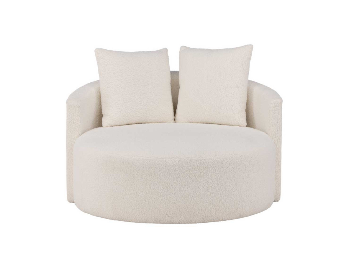 Canapé rond en tissu bouclé blanc