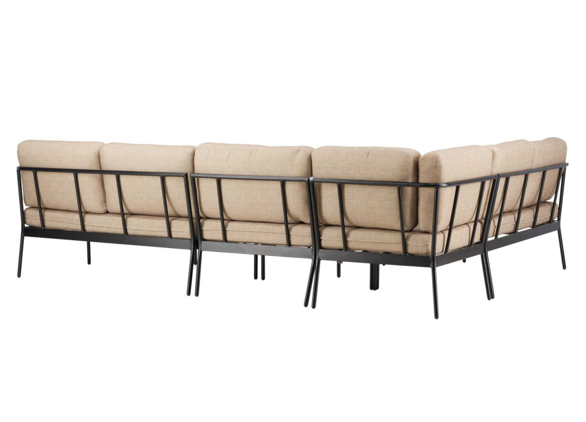 Salon d'angle de jardin acier noir et tissu beige