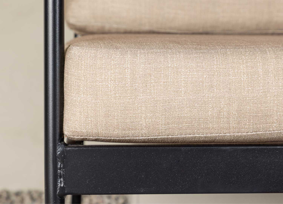 Salon d'angle de jardin acier noir et tissu beige
