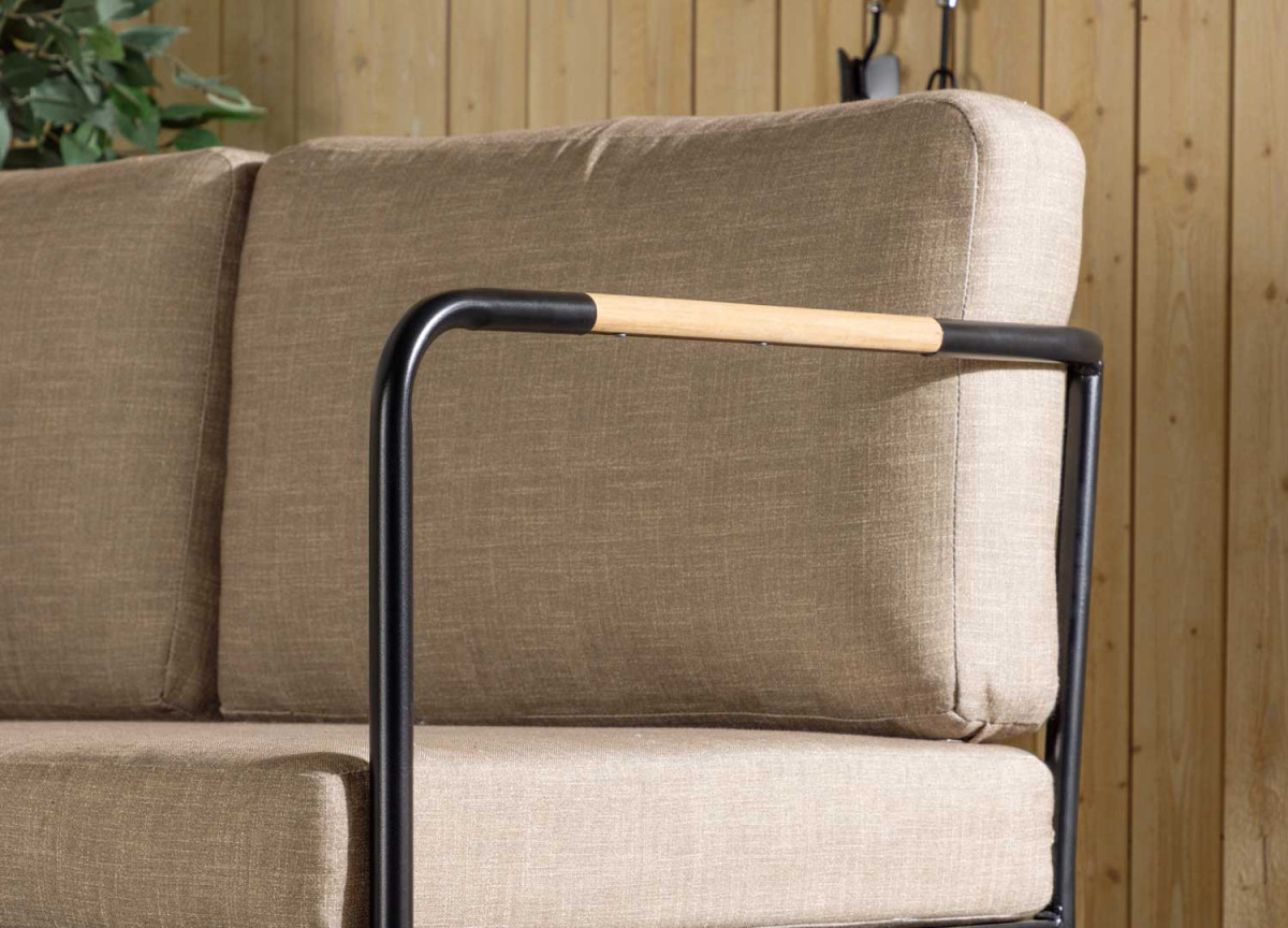 Salon d'angle de jardin acier noir et tissu beige