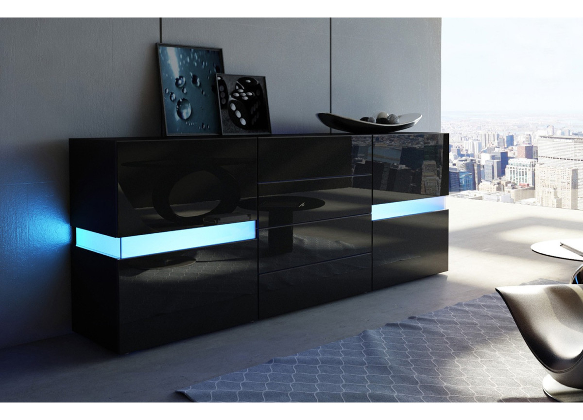 Buffet Noir Laqué Design / Éclairage LED