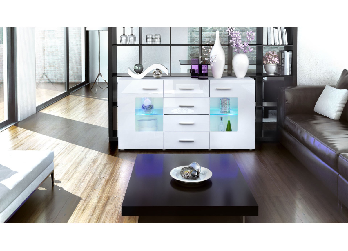 Buffet Design Blanc Portes en Verre