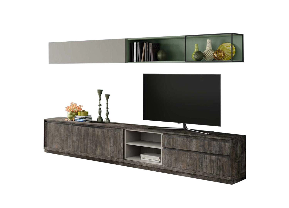 Buffet en acacia marron et métal anthracite