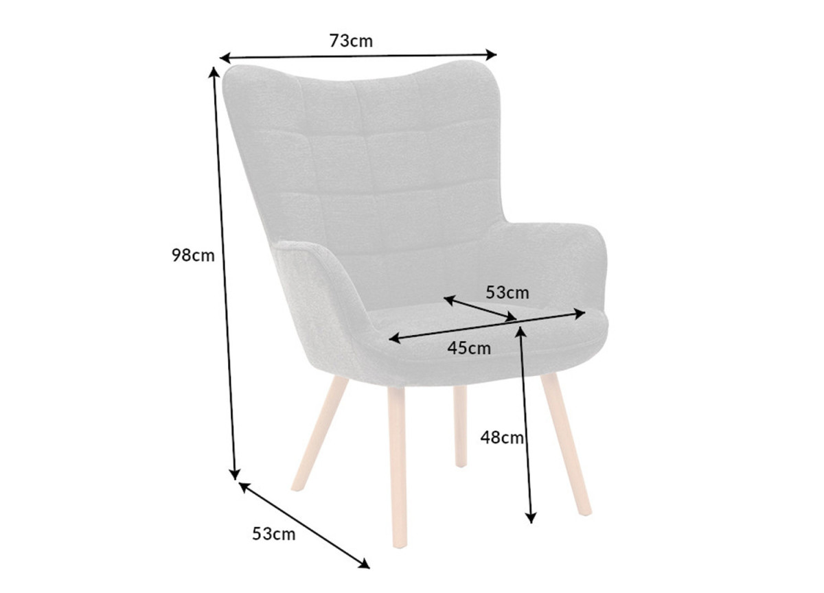 Fauteuil Tissu Gris et Pieds Bois