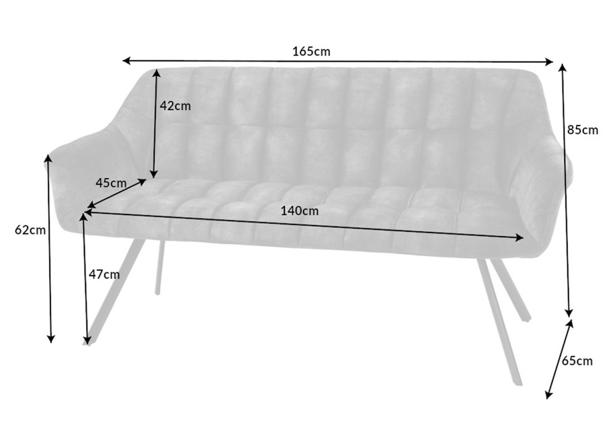 Banquette Design 3 Places - Velours gris