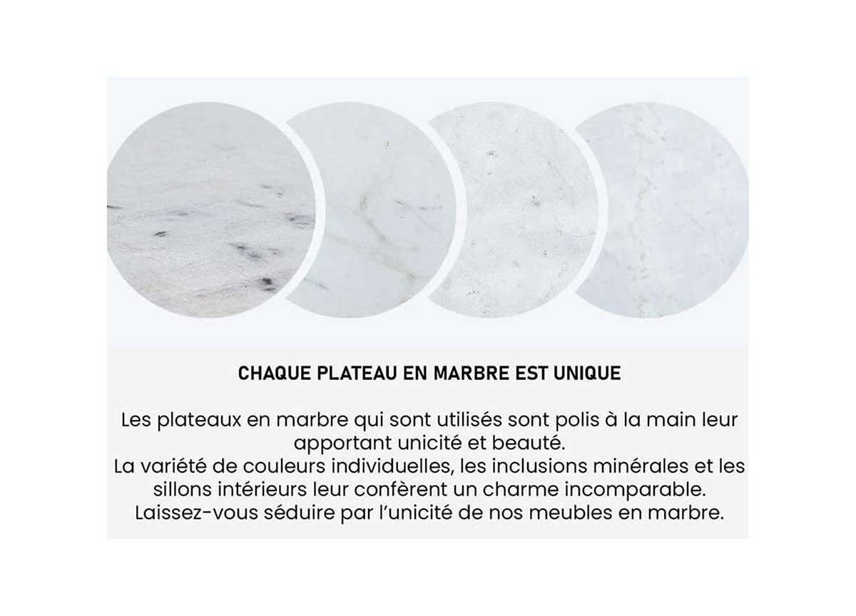 Bout de Canapé Marbre Blanc et Métal Doré
