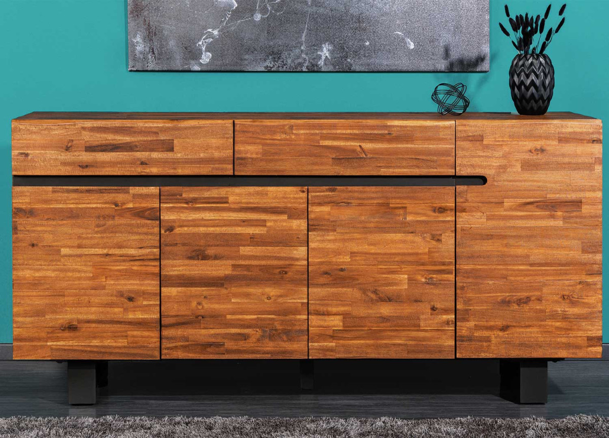 Buffet en acacia foncé et pieds en métal anthracite