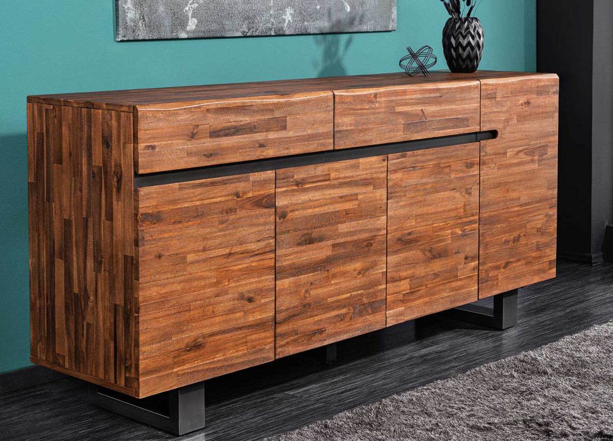 Buffet acacia foncé et métal anthracite 170 cm