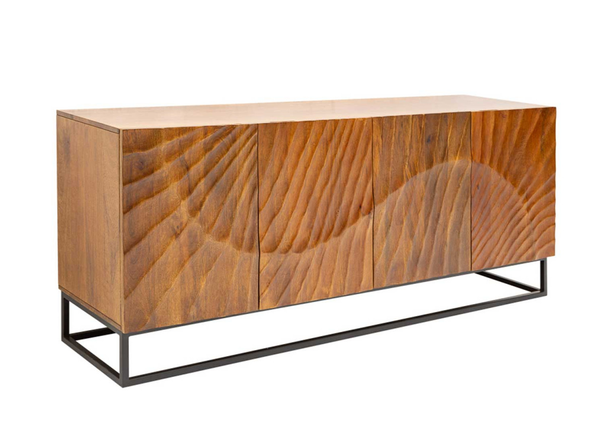 Buffet Design Manguier Sculpté et Socle Métal Noir Buffet Design Manguier Sculpté et Socle Métal Noir