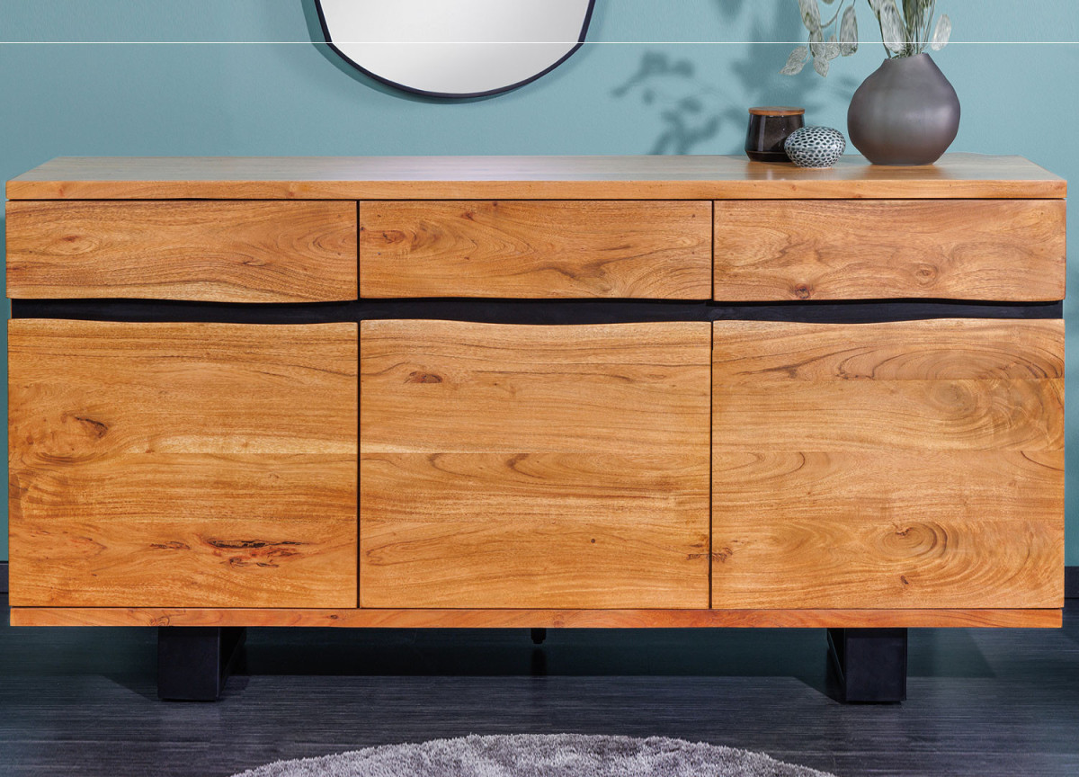 Buffet moderne en acacia et métal noir 160 cm
