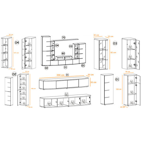 Ensemble TV Living Design Blanc et Noir Laqué - 300 cm