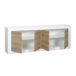 Buffet design blanc et bois avec relief 220 cm 4 portes