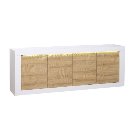 Buffet design blanc et bois avec relief 220 cm
