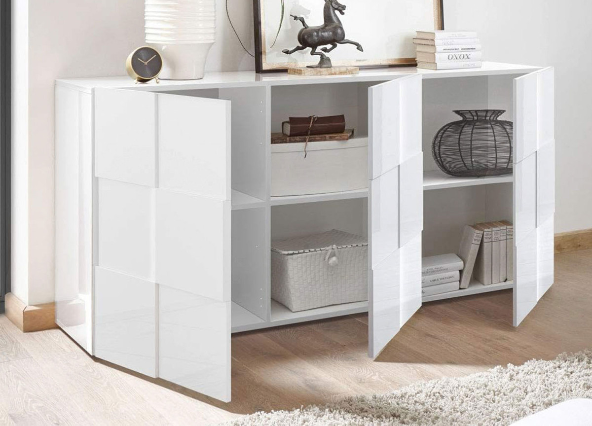Buffet Moderne Blanc Laqué 180 cm