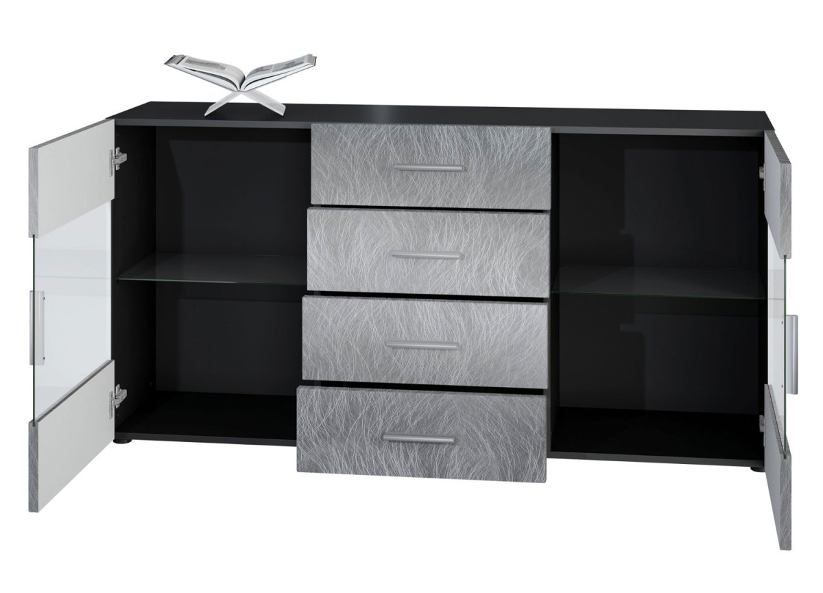 Meuble Buffet Vitré Noir Moderne