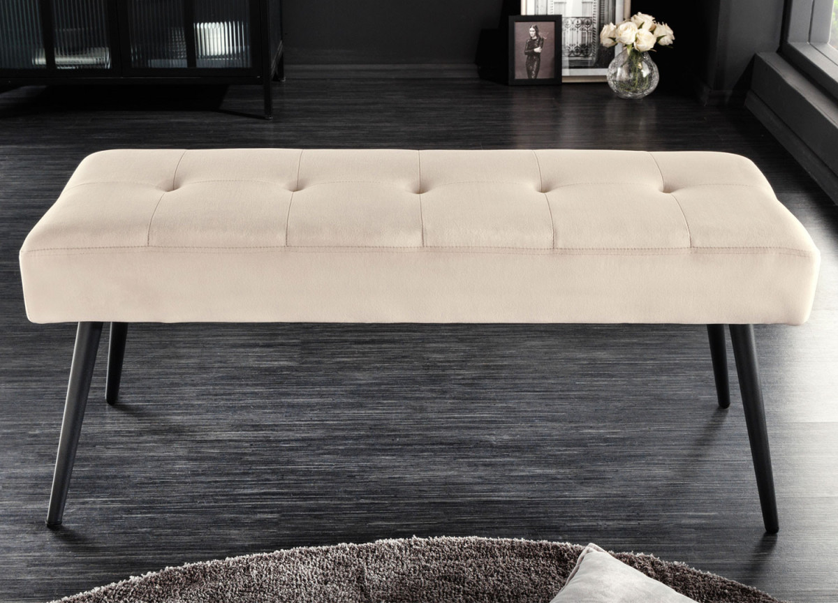 Banc 100 cm velours champagne et métal noir Lilly