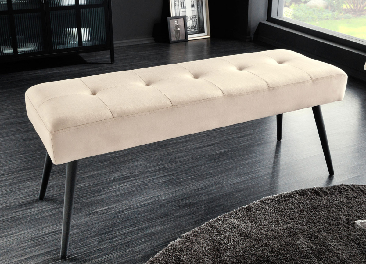 Banc 100 cm velours champagne et métal noir Lilly