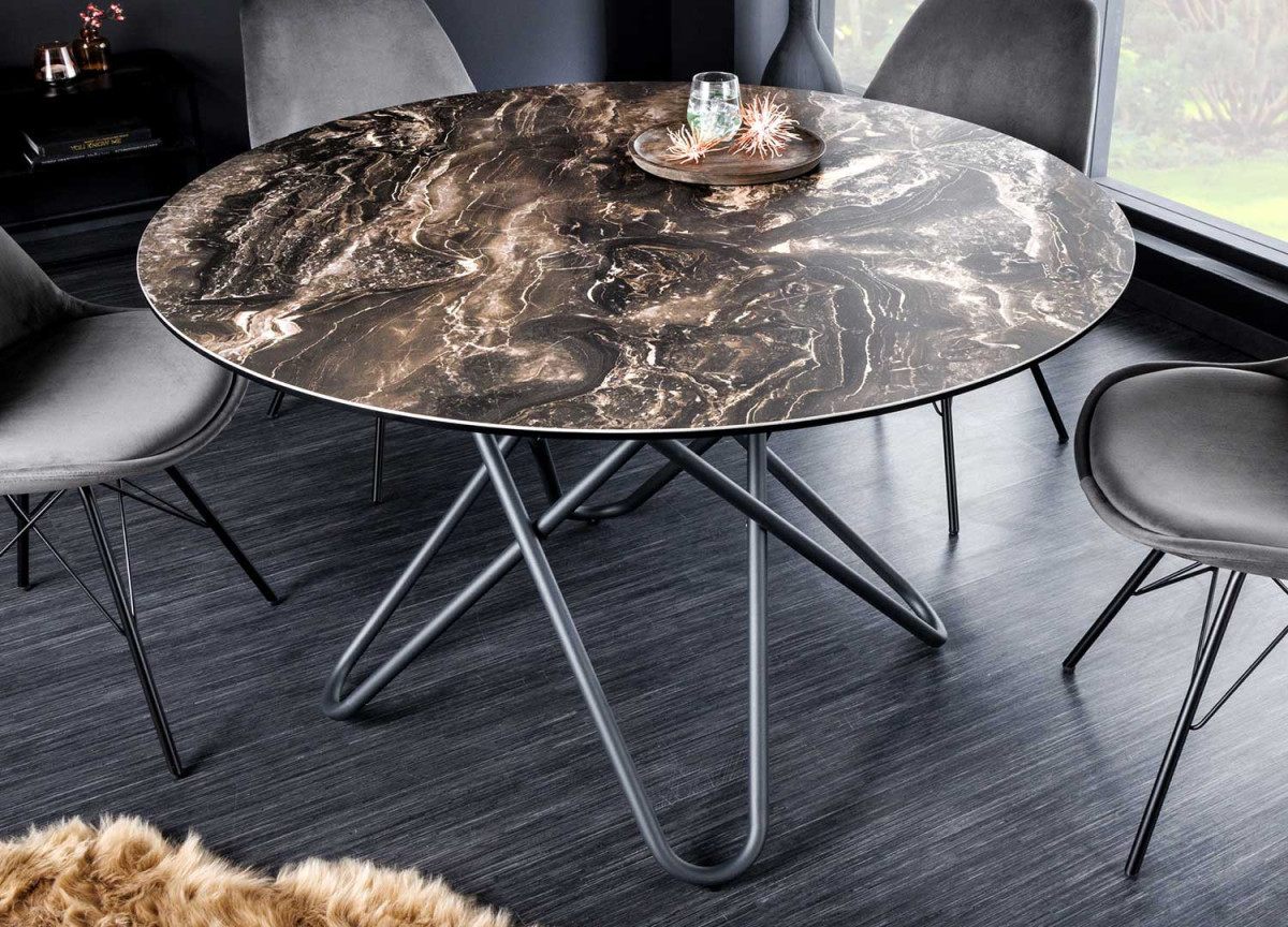 Table ronde en céramique pierre naturelle taupe Delia