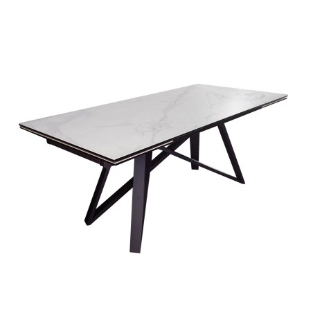 Table de salle à manger moderne céramique marbre blanc avec allonge et pied central design