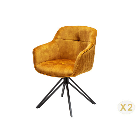 Chaises pivotantes matelassées jaune-or avec accoudoir