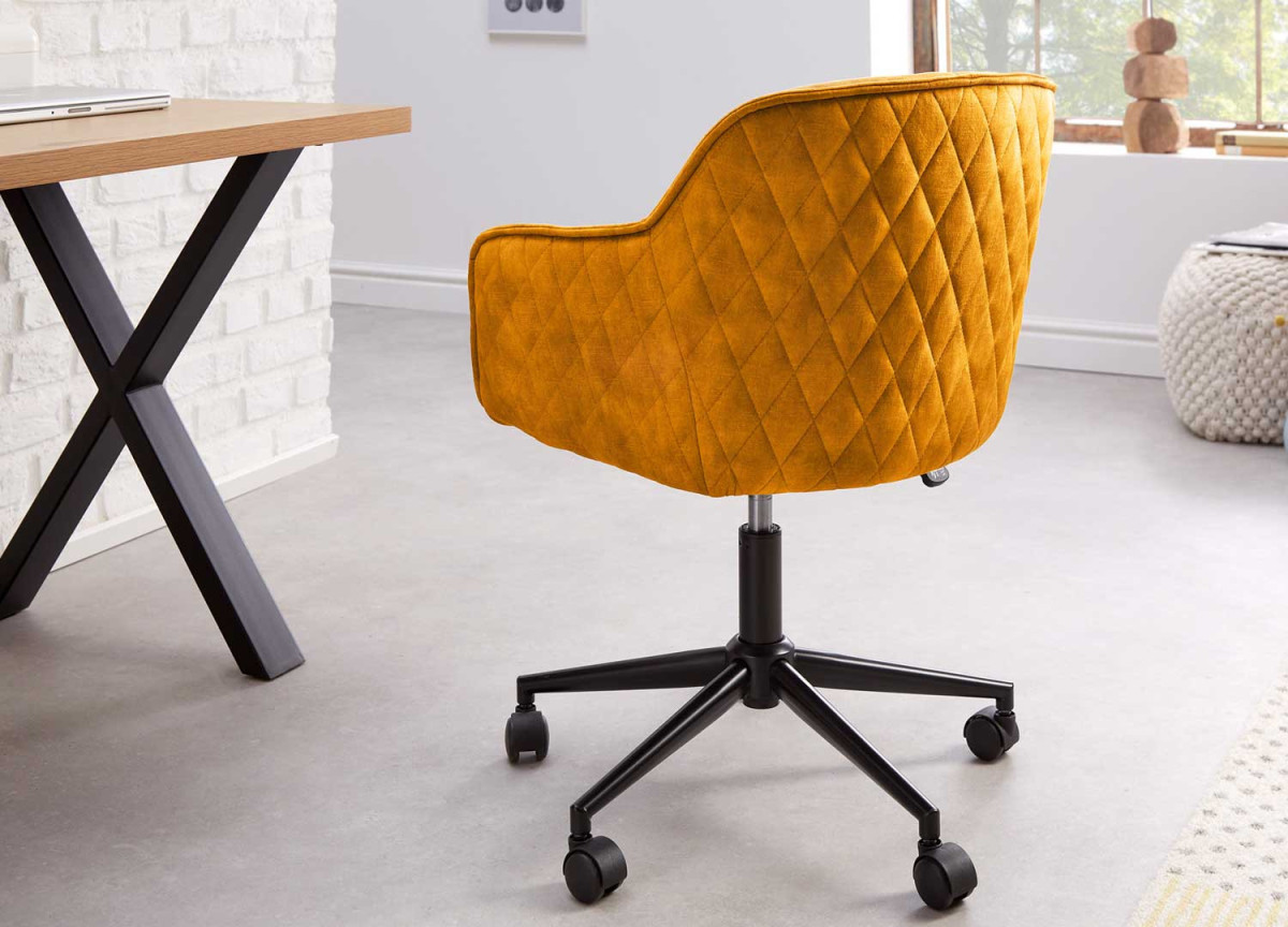 Chaise de bureau design en velours jaune or
