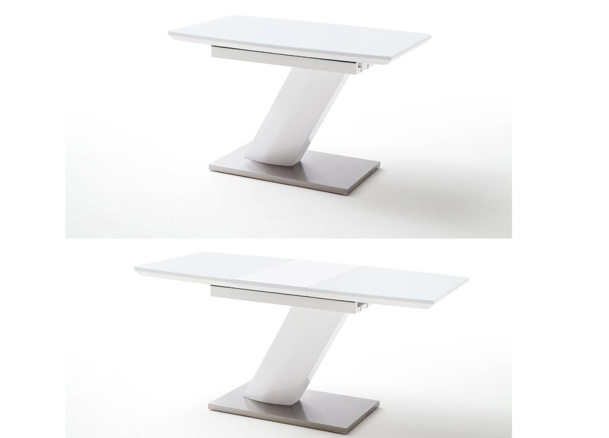 Table à manger design blanche avec plateau en verre