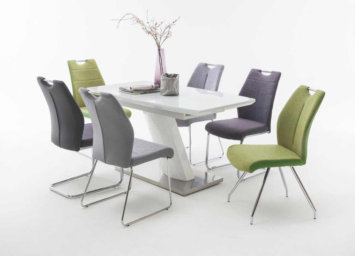Table à manger design blanche avec plateau en verre