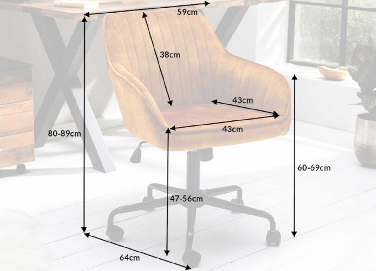 Chaise de Bureau Velours Jaune Or avec accoudoirs