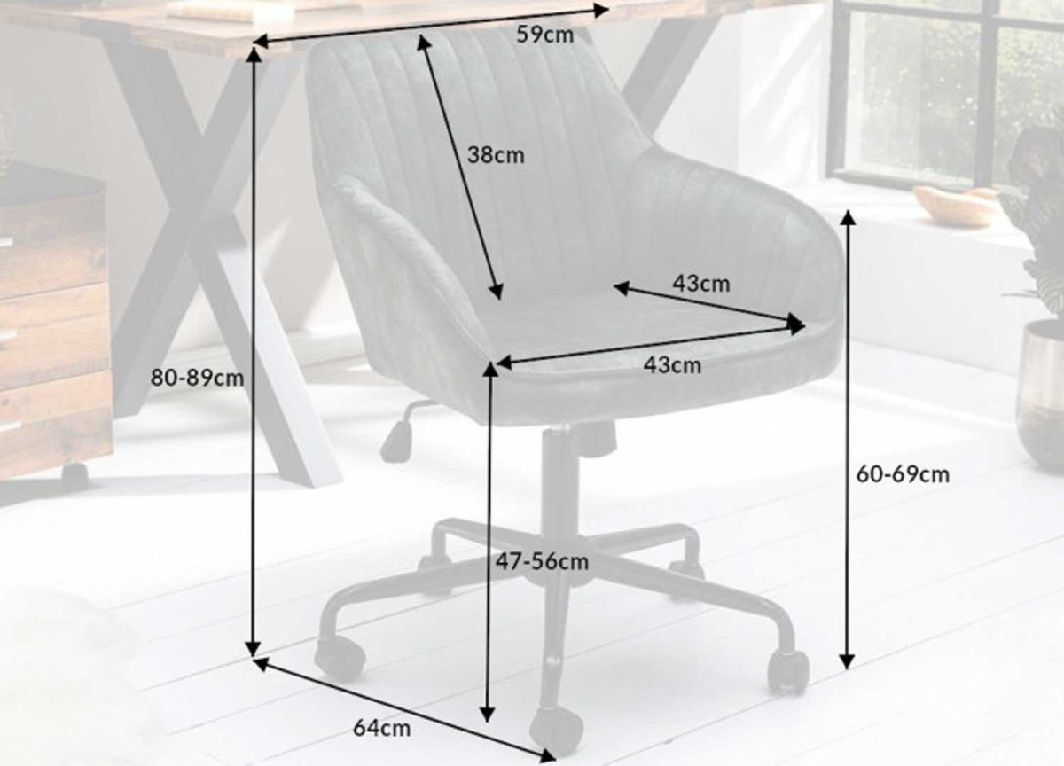 Chaise de Bureau Velours Gris avec accoudoirs