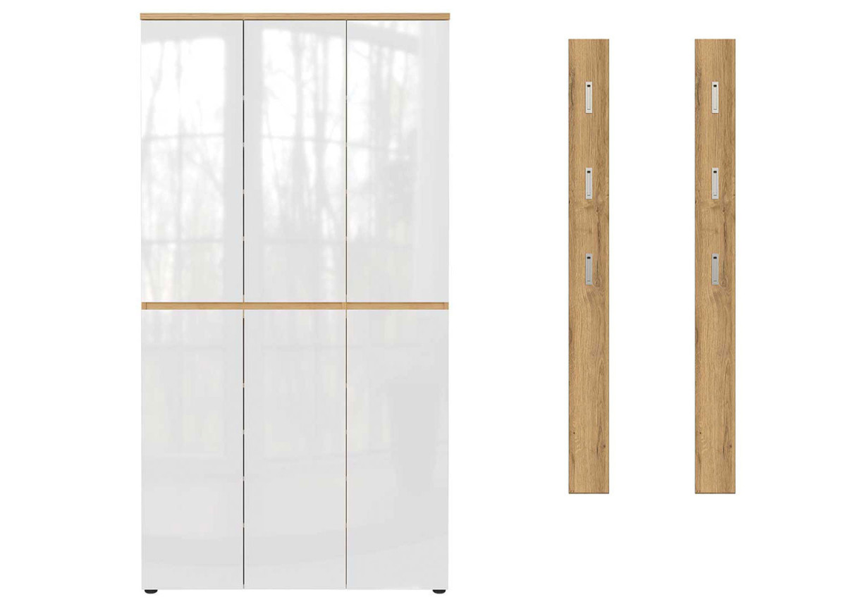 Armoire design blanche et chêne avec porte manteaux