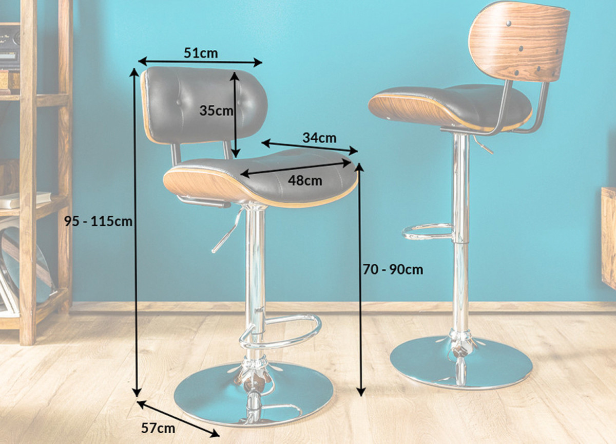 Chaise de bar avec dossier & pied chromé