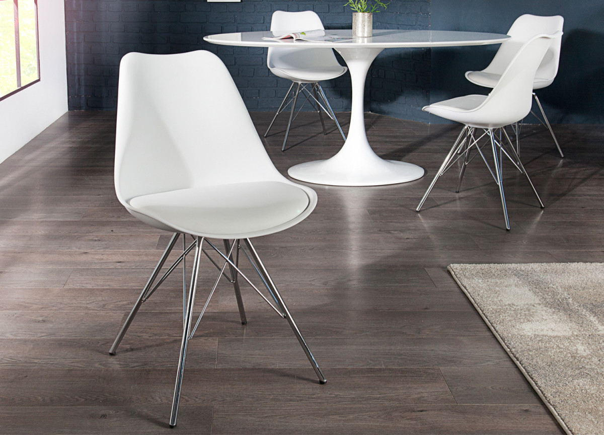 Chaises coque blanche pas cher: Pieds chromés Cory