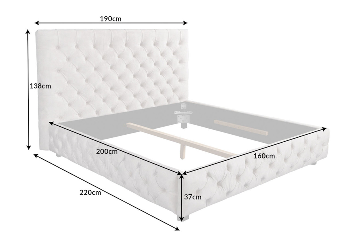 Lit Double Moderne Baroque en Velours Champagne